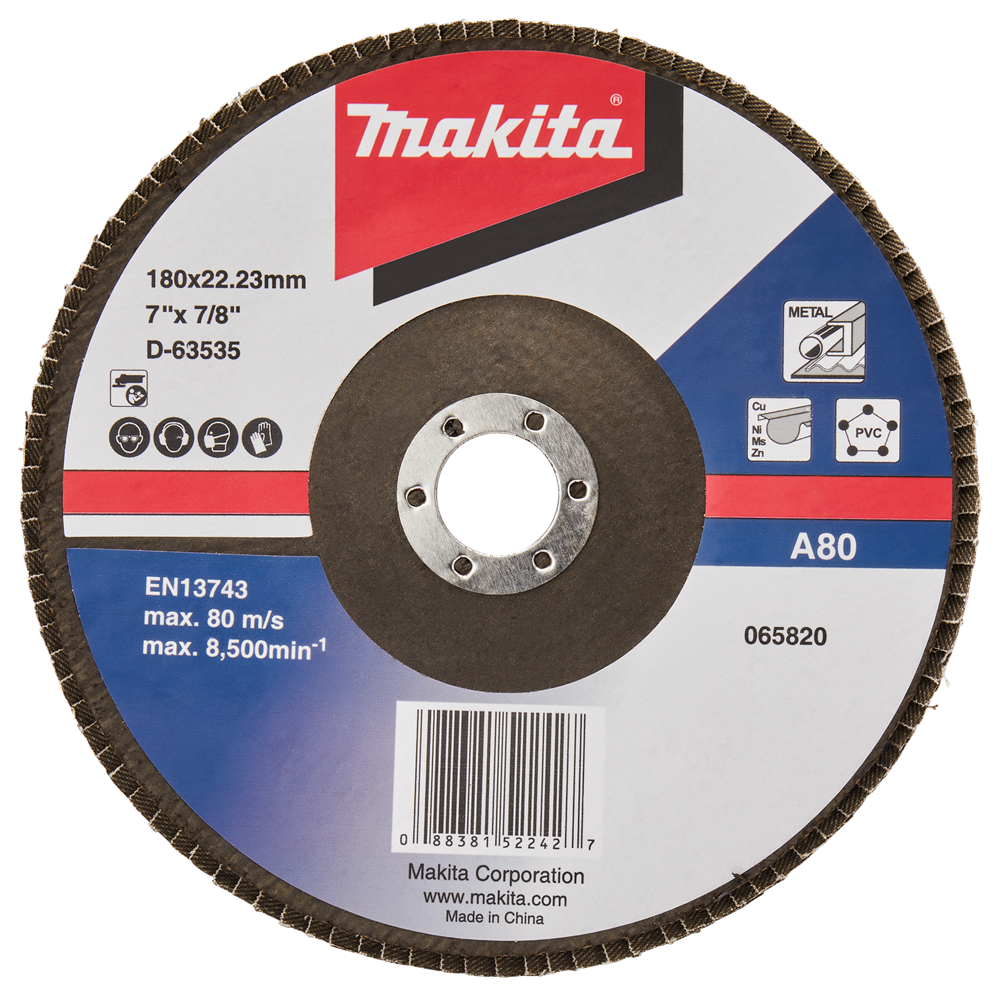 Makita accessoires disque de ponçage à lamelles 180mm a80 - d-63535-10 d-63535-10