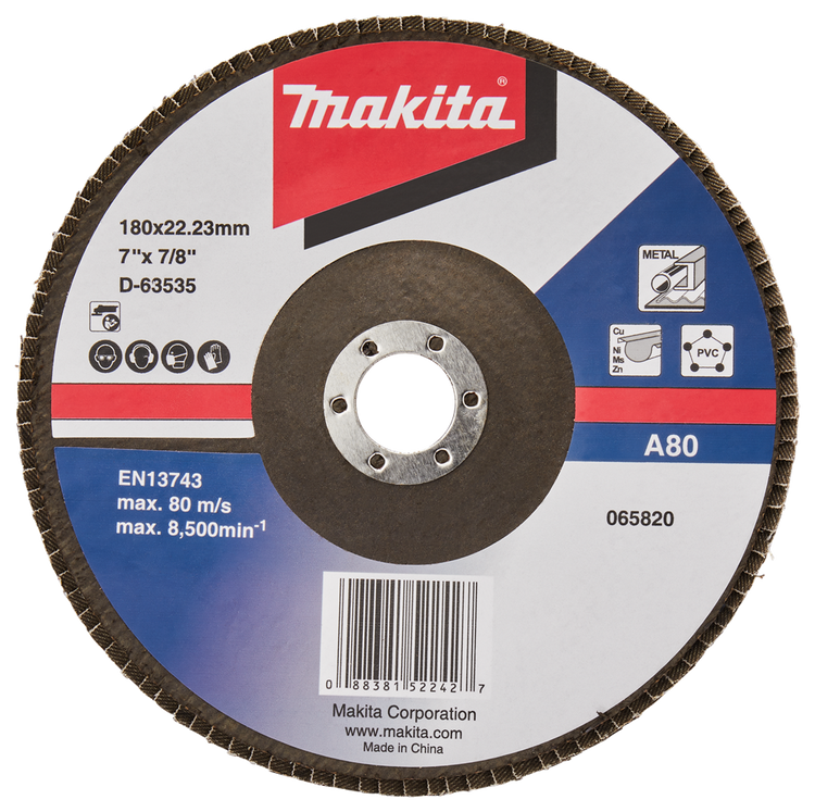 Makita accessoires disque de ponçage à lamelles 180mm a80 - d-63535-10 d-63535-10