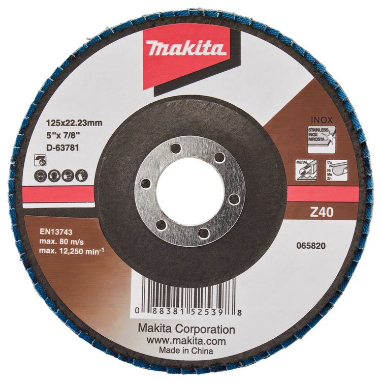 Accessoires Makita disque abrasif à lamelles 125mm z40 - d-63781-10 - d-63781-10