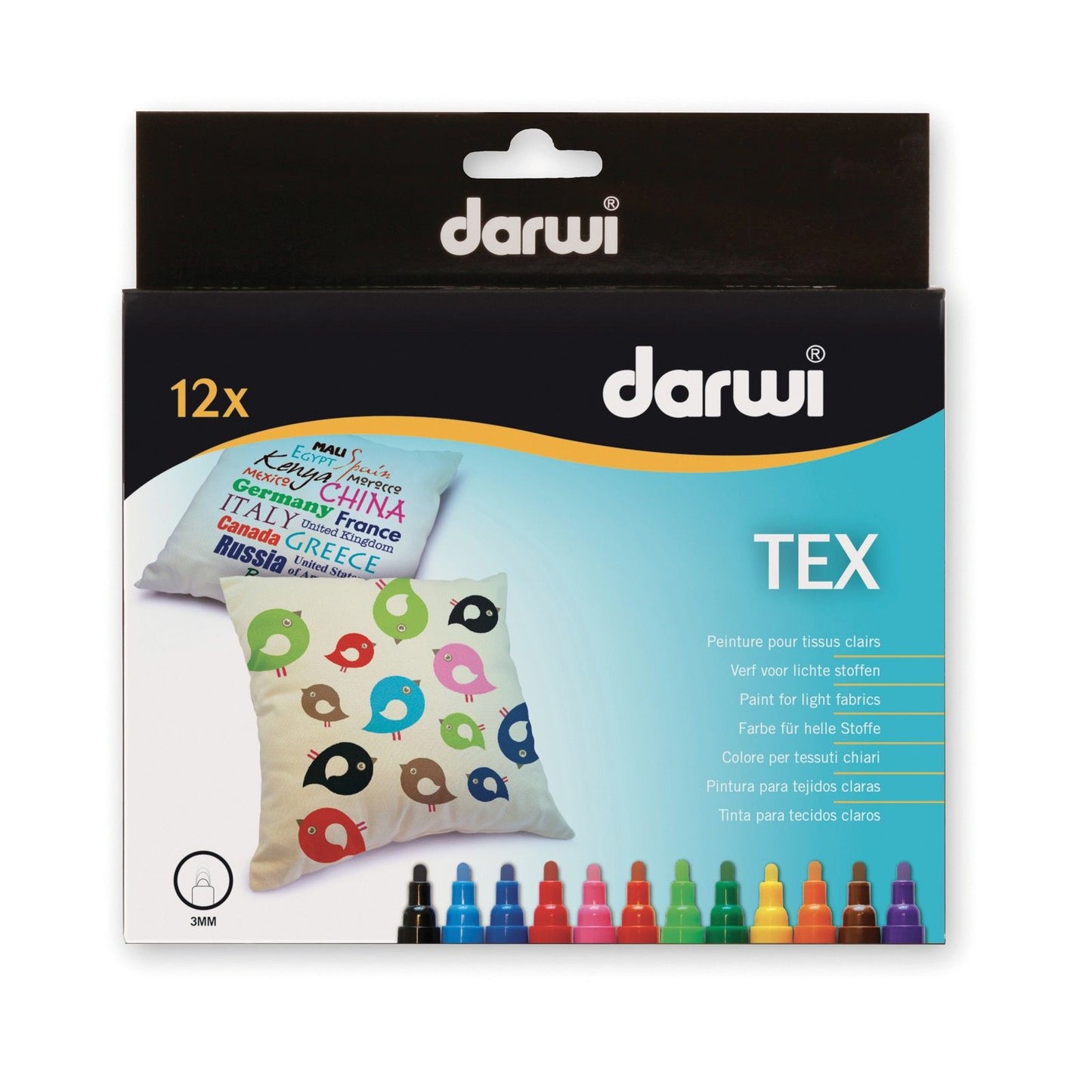 Marqueur textile Darwi • Tex sans marque, pointe 3 mm, 12 pièces