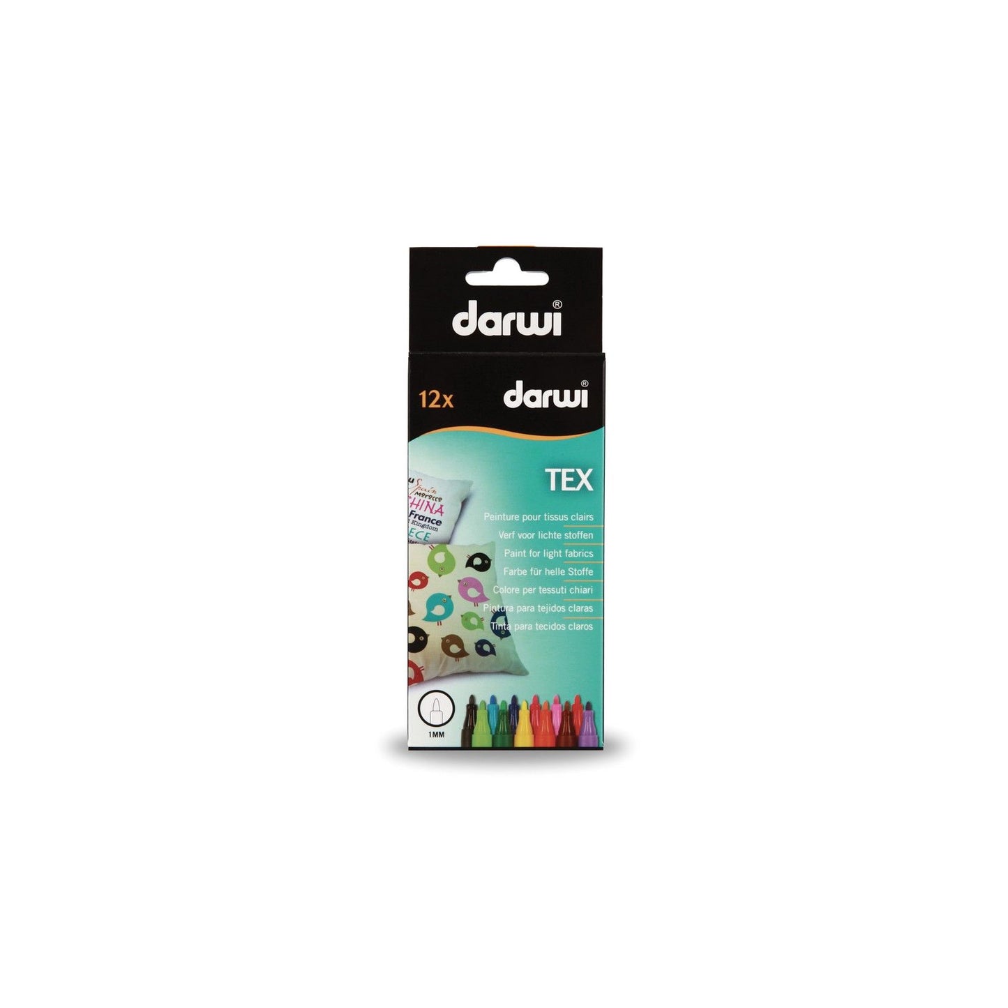 Marqueur textile Darwi • Tex sans marque, pointe 1 mm, 12 pièces
