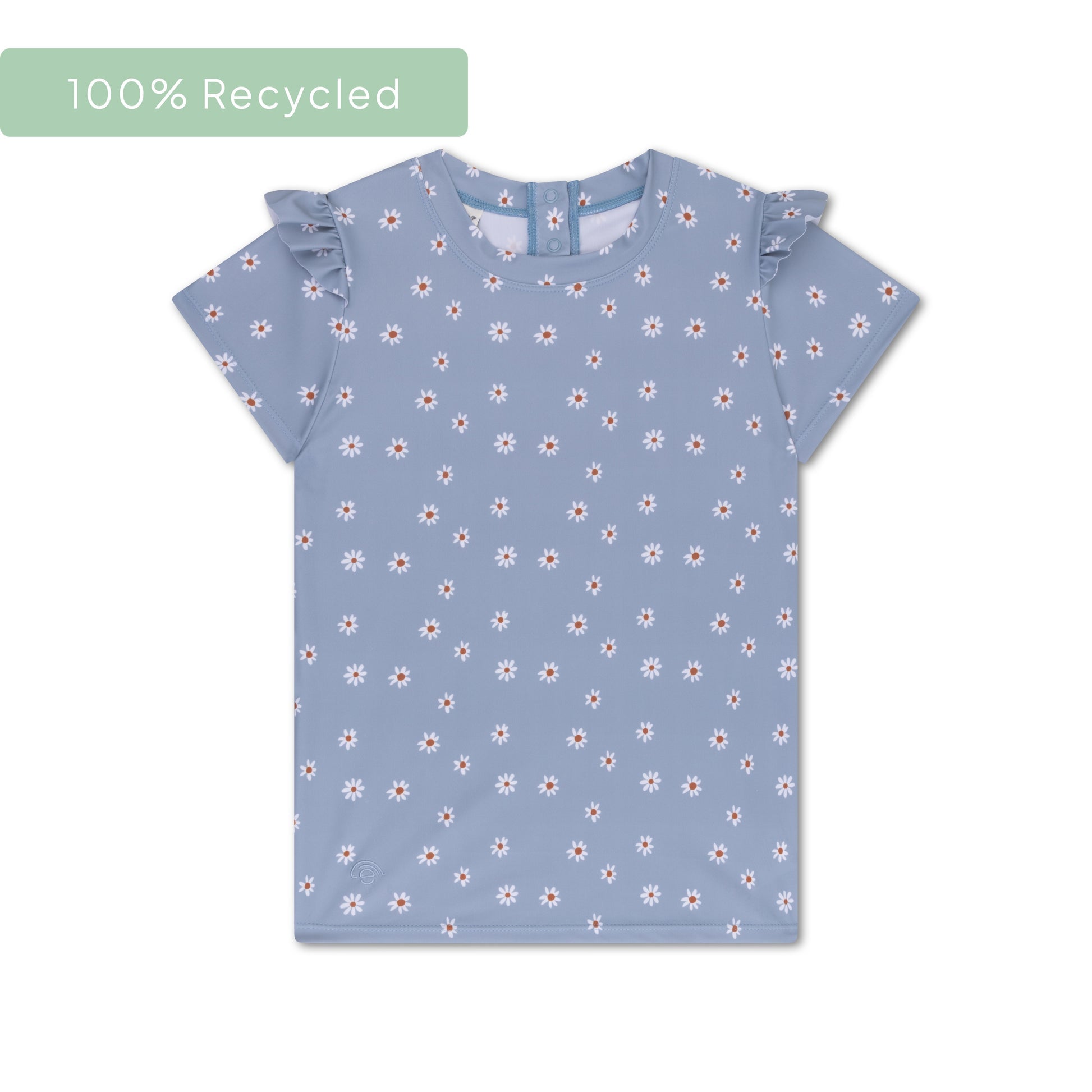 Fleur de marguerite | Chemise de natation UV bleue avec manches courtes