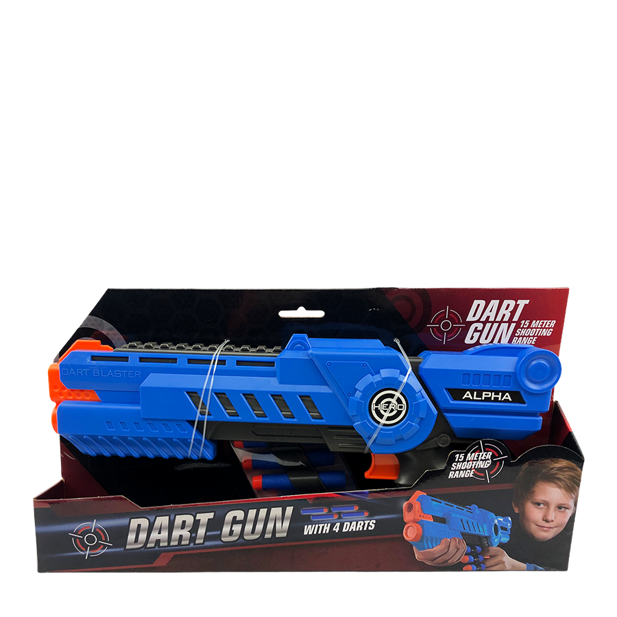 Pistolet à fléchettes alpha avec 4 fléchettes bleu 35,5cm