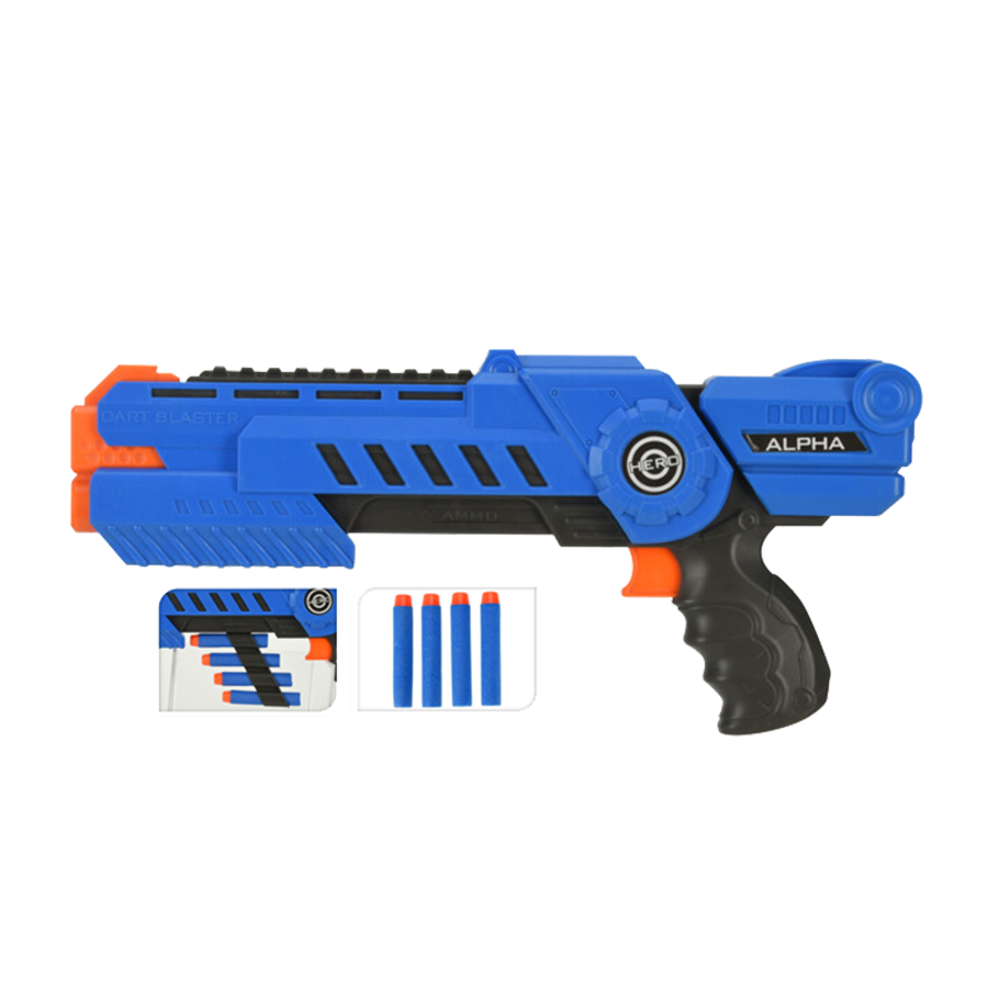 Pistolet à fléchettes alpha avec 4 fléchettes bleu 35,5cm