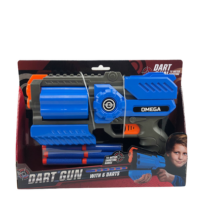 Pistolet à fléchettes Omega avec 6 fléchettes bleu 25cm