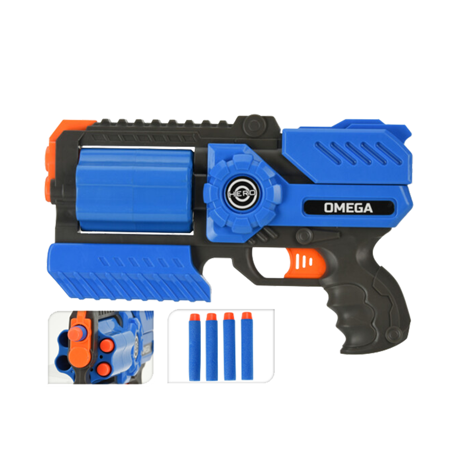 Pistolet à fléchettes Omega avec 6 fléchettes bleu 25cm
