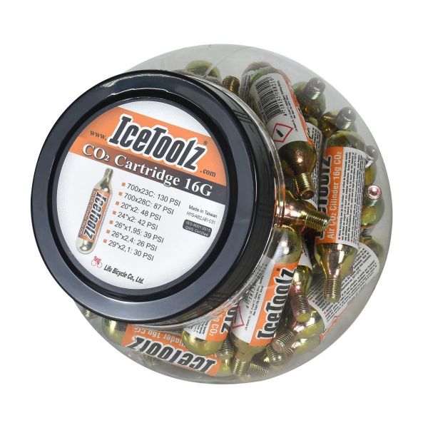 Cartouches de CO2 IceToolz 16g avec filetage A821 (pot de 50)