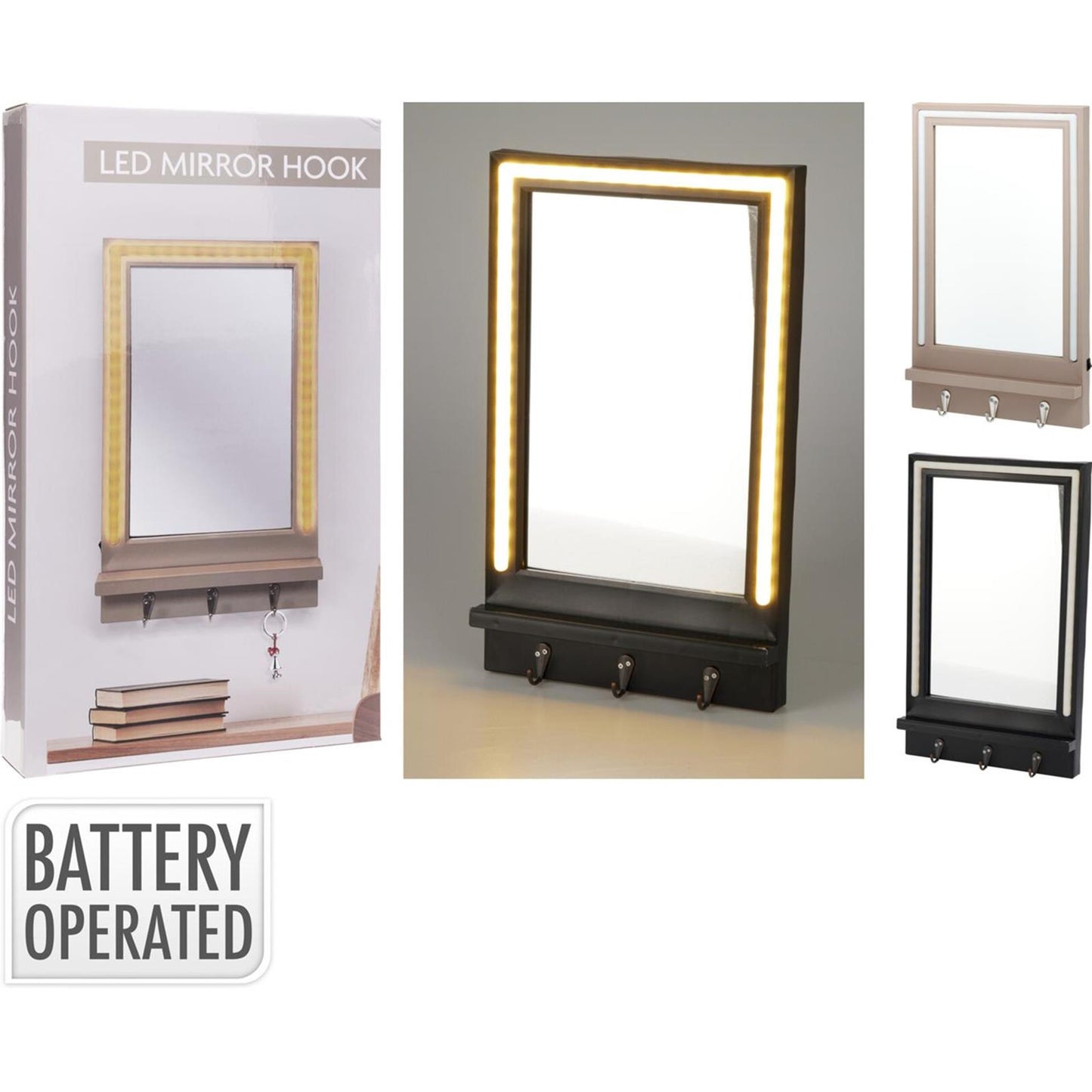 Miroir de décoration LED avec étagère et crochets
