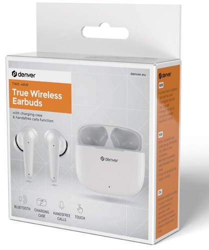 Denver Écouteurs sans fil Bluetooth compacts + étui de chargement blanc - 7120860