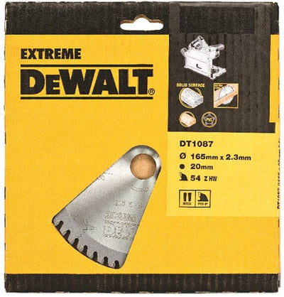 Accessoires Dewalt lame de scie circulaire (scie plongeante sans fil), 165x20x54t, trapèze modifié, encoche 2,0mm, matériaux durs plastiques composites - dt1087-qz