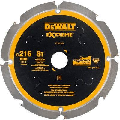 Lame de scie circulaire Dewalt pour panneaux de ciment | extrême | ø 216mm trou d'axe 30mm 8t - dt1473-qz