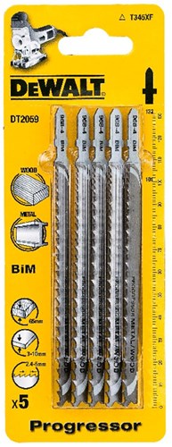Accessoires Dewalt lame de scie sauteuse bim progressor pour métal et aluminium 3-10mm, tuyaux et profilés et bois <65 mm, 100x74x2,4-5 mm, (t345xf) - dt2059-qz