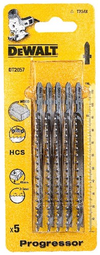 Dewalt accessoires lame de scie sauteuse hcs progressor pour bois, panneaux de particules, contreplaqué <65mm, 116x91x2-3mm, (t234x) - dt2057-qz
