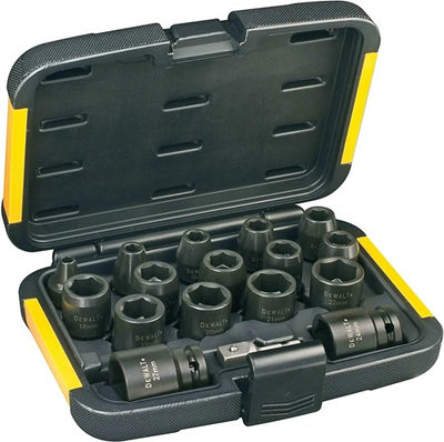 Dewalt accessoires jeu de douilles 17 pièces (6,8,10,11,12,13,14,16,17,18,19,20,21,22,24,27mm 1 4 à 1 2 adaptateur) - dt7506-qz