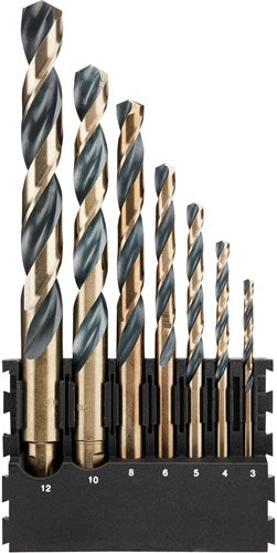 Support d'accessoires Dewalt + forets à métal à tige ronde en or noir | 7 pièces | 3 mm, 4 mm, 5 mm, 6 mm, 8 mm, 10 mm, 12 mm - dt70829-qz