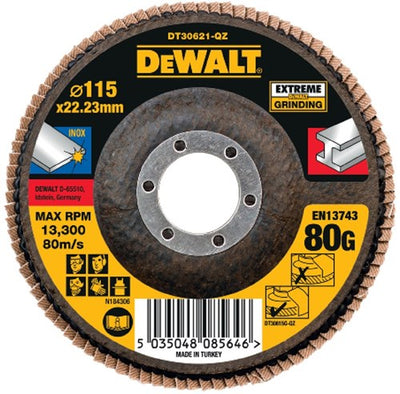 Dewalt accessoires disque abrasif à lamelles extrême 115x22,2 mm 80g - dt30621-qz - 1 pièce - dt30621-qz