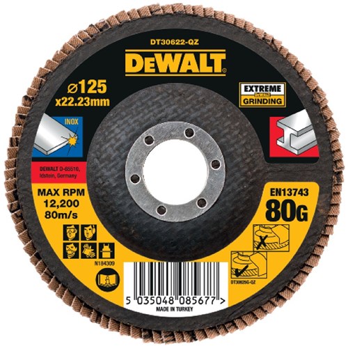 Dewalt accessoires disque abrasif à lamelles extrême 125x22,2 mm 80g - dt30622-qz - 1 pièce - dt30622-qz