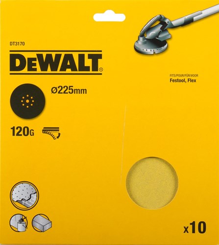 Accessoires Dewalt disque abrasif, ø225mm, festool, flex 9 perf., k120 (10x) - dt3170-qz