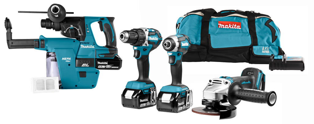 Makita ensemble combiné ddf484 dtd153 dga504 hebr242 18v 5.0ah
