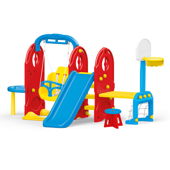 Jeu de jeu Dolu 7 en 1 avec diapositive et swing bleu rouge