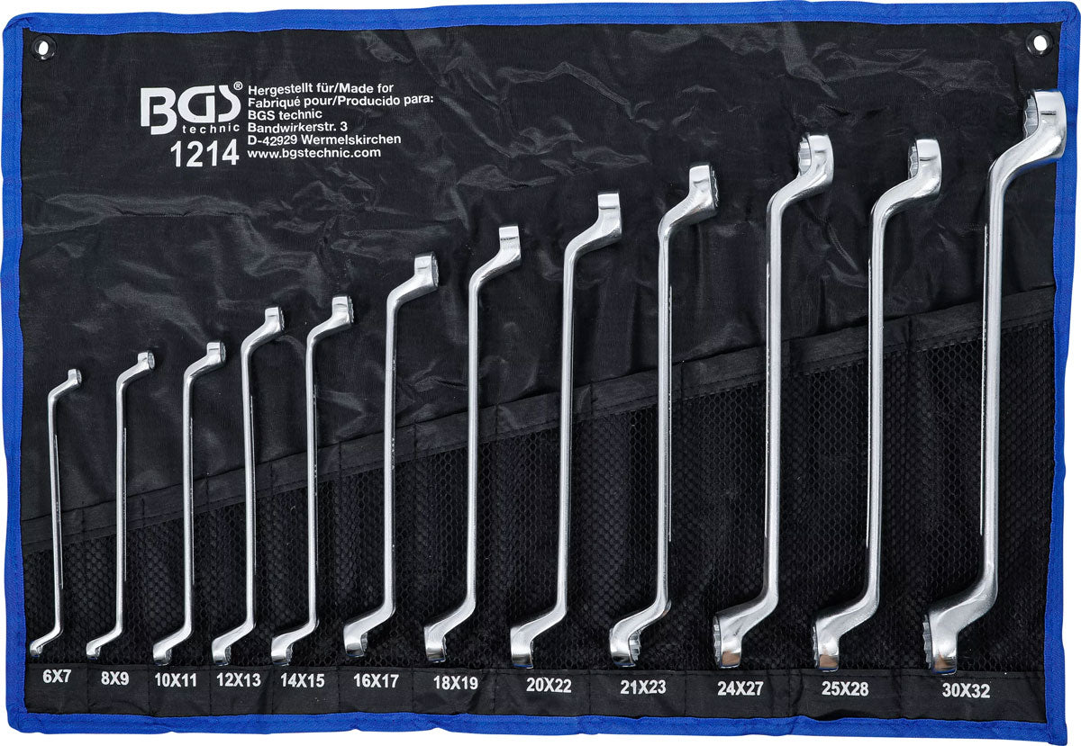 Bgs technic jeu de clés à double anneau coudé sw 6 x 7 - 30 x 32 mm 12 pcs.