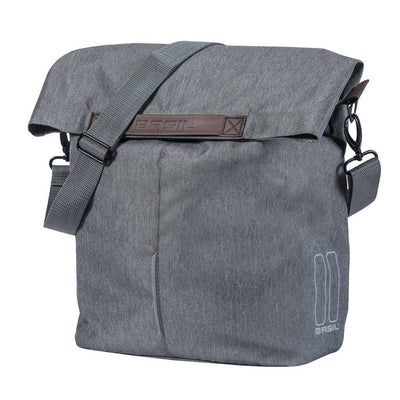 Basil City Shopper - sac à dos pour vélo, maille grise, 14-16L, cuir végétal, fermeture pliante résistante à l'eau, réflexion