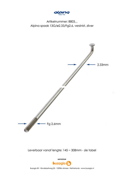Alpina Spaken 13g (2,34 mm) 230 mm de zinc (P36)