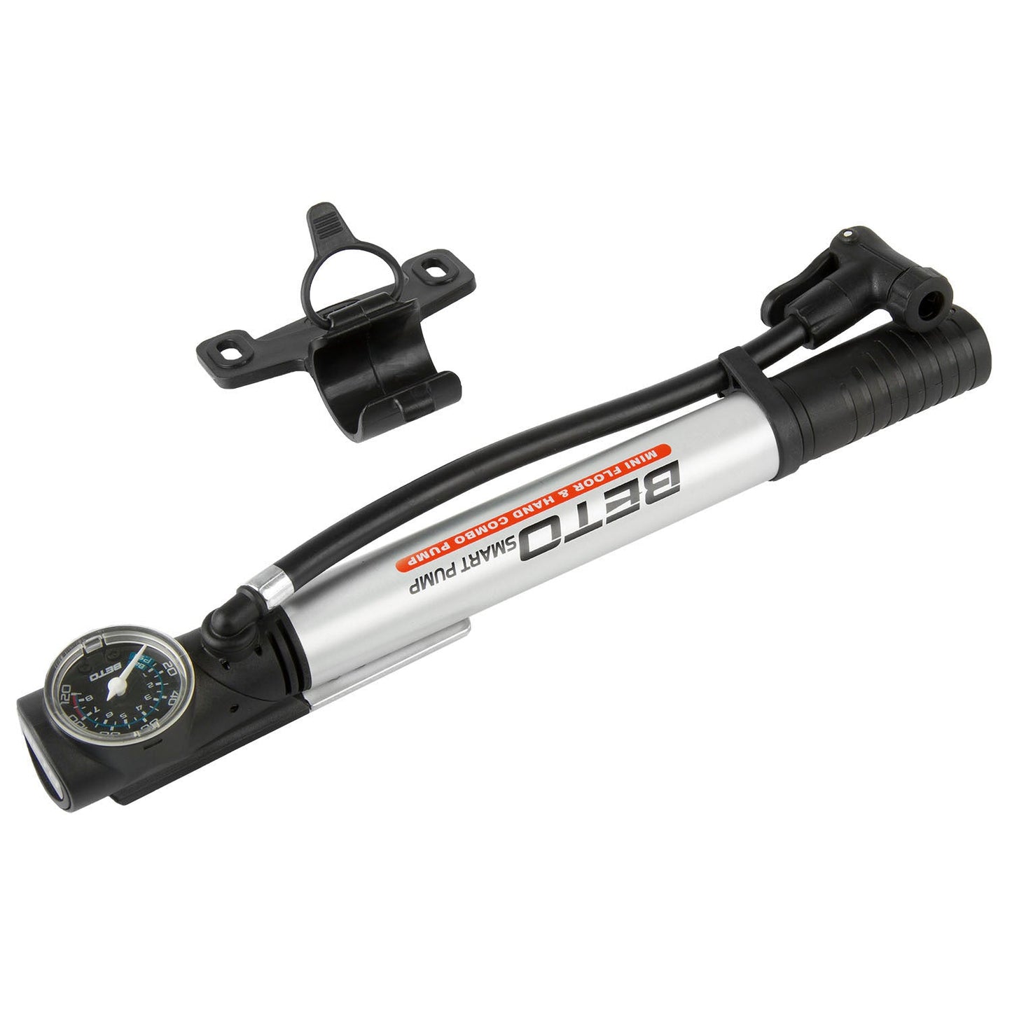 Mini pompe beto à roulement en laiton avec manomètre en aluminium. argent noir