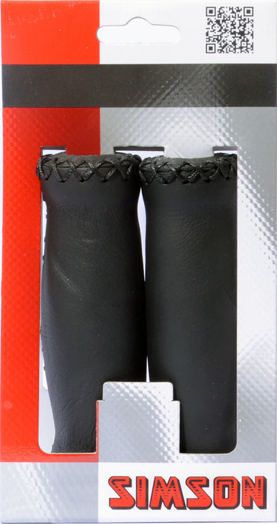 Poignées Simson en cuir Black Long - Poignées en cuir pour le vélo de style lifestyle - 13 cm - noir