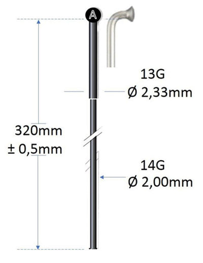 Alpina rayon noir inox 13g 320mm ø2.00mm pour rayon machine p 100