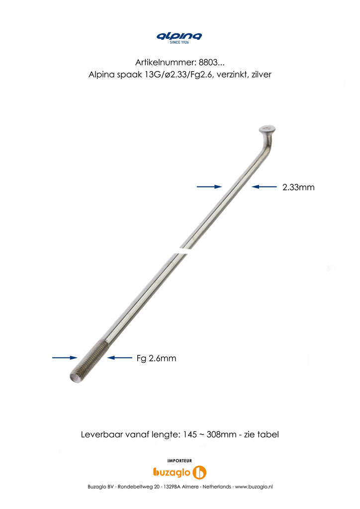 Alpina Spaken 13g (2,34 mm) 282 mm Zinc (P36)