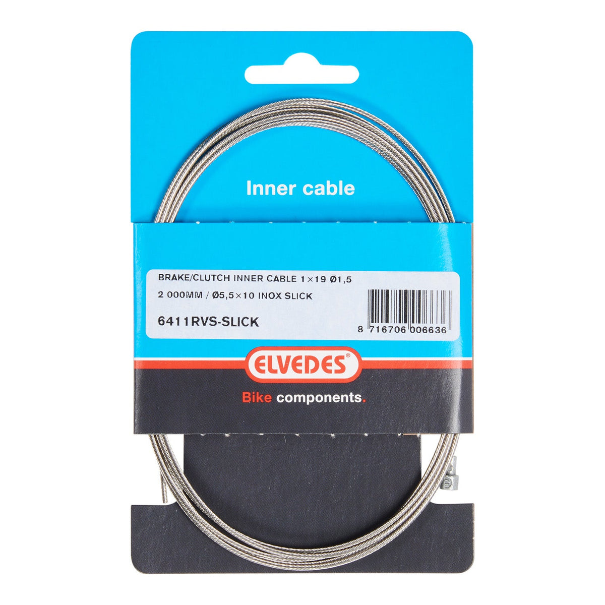Elvedes Rem Binnenkabel 2000 mm en acier inoxydable lisse Ø1,5 mm V-Nipple