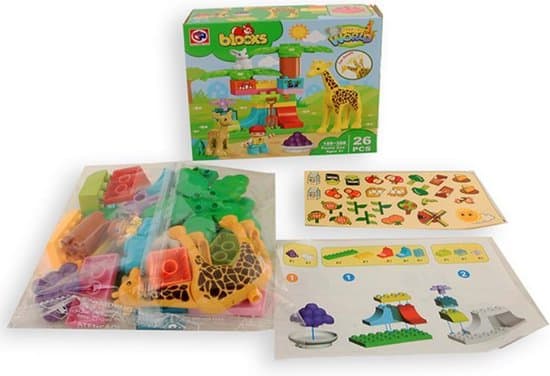 Jonotoys bloque les blocs de construction avec 3 animaux de zoo et soignant