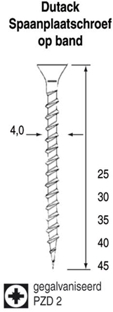 Vis pour panneaux d'aggloméré Dutack sur bande 4.0 nk 25mm pz2 ds mille pièces - 5420001