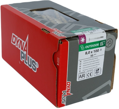 Vis à bois Dynaplus tête bombée tête bombée filetage partiel + pointe coupante torx tx40 8.0x100 55 | 50 pièces - 0286.08.62601