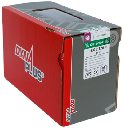 Vis à construction en bois Dynaplus tête bombée bronze ar filetage partiel + pointe coupante torx tx40 8.0x120 70 | 50 pièces - 0286.08.62801