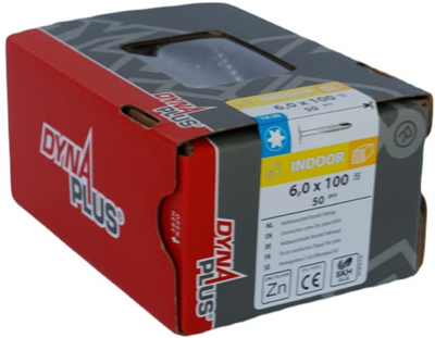 Vis à construction en bois galvanisée Dynaplus tête bombée filetage partiel + pointe coupante torx tx30 6,0x100 55 | 50 pièces - 0286.01.50601