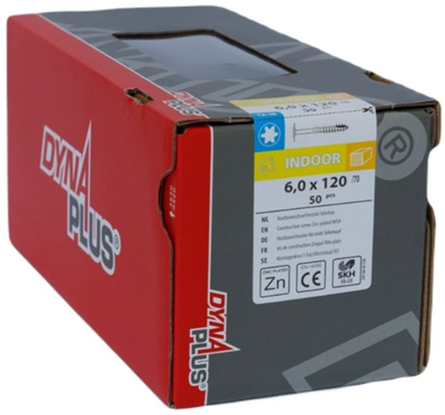 Vis à construction en bois galvanisée Dynaplus tête bombée filetage partiel + pointe coupante torx tx30 6,0x120 70 | 50 pièces - 0286.01.50801