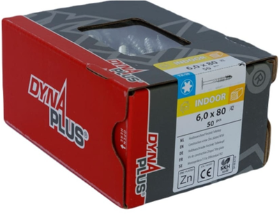 Vis à construction en bois Dynaplus tête bombée galvanisée filetage partiel + pointe coupante torx tx30 6,0x80 42 | 50 pièces - 0286.01.50401