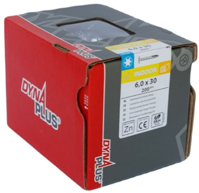 Vis à construction en bois galvanisée Dynaplus tête bombée filetage complet + pointe coupante torx tx30 6.0x30 | 200 pièces - 0286.01.49201
