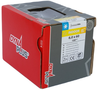 Vis à construction en bois Dynaplus tête bombée galvanisée filetage complet + pointe coupante torx tx30 6.0x60 | 100 pièces - 0286.01.50001