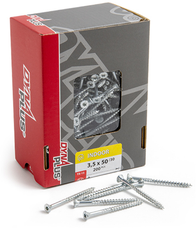 Dynaplus vis uni vis pour panneaux d'aggloméré tête plate galvanisée filetage partiel torx tx15 3,5x50 30 | 200 pièces - 0281.01.17902