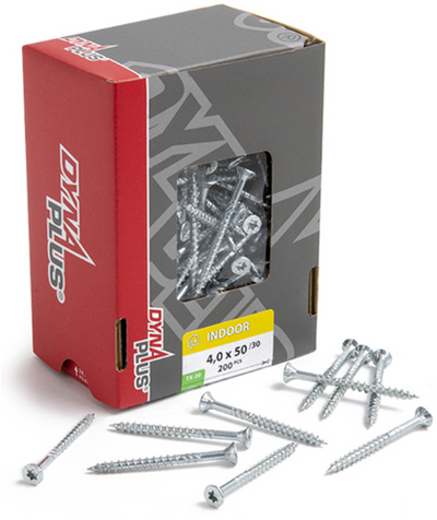 Dynaplus vis uni vis pour panneaux d'aggloméré tête plate galvanisée filetage partiel torx tx20 ​​​​4,0x50 30 | 200 pièces - 0281.01.25902