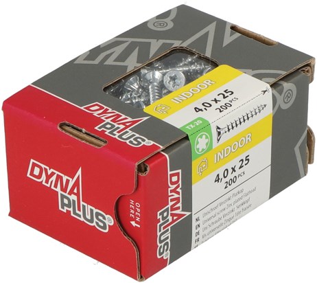 Dynaplus vis uni vis pour panneaux d'aggloméré tête plate galvanisée filetage complet torx tx20 ​​​​4,0x25 | 200 pièces - 0281.01.25101