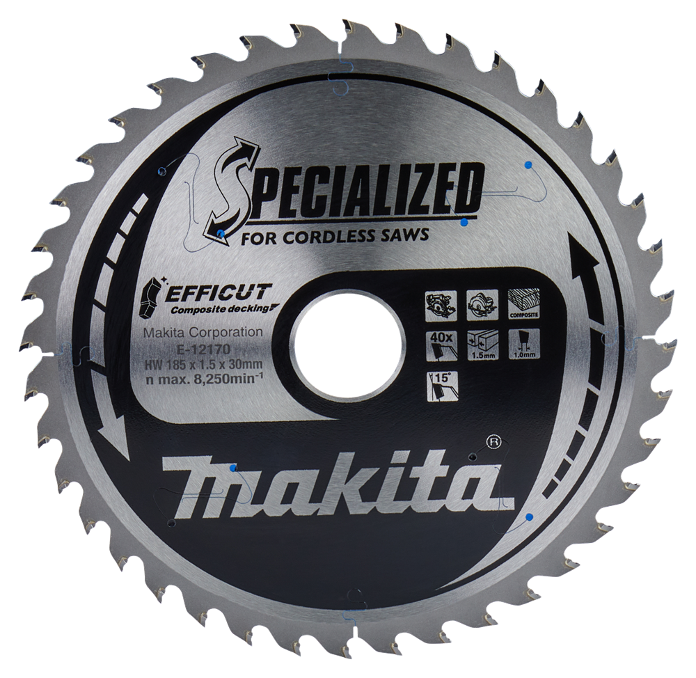 Accessoires Makita lame de scie circulaire wpc | efficace 185x30x1,5 40t 15g - e-12170 e-12170