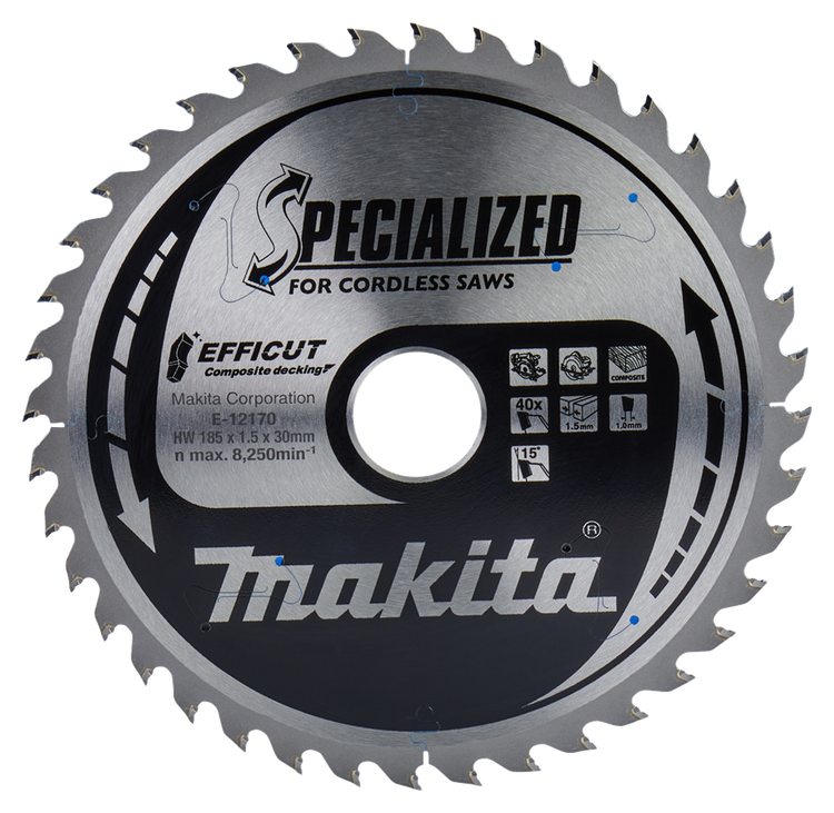 Accessoires Makita lame de scie circulaire wpc | efficace 185x30x1,5 40t 15g - e-12170 e-12170