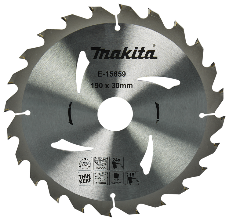 Accessoires Makita lame de scie circulaire bois | 190x30x1,6 24t 18g - e-15659 - e-15659