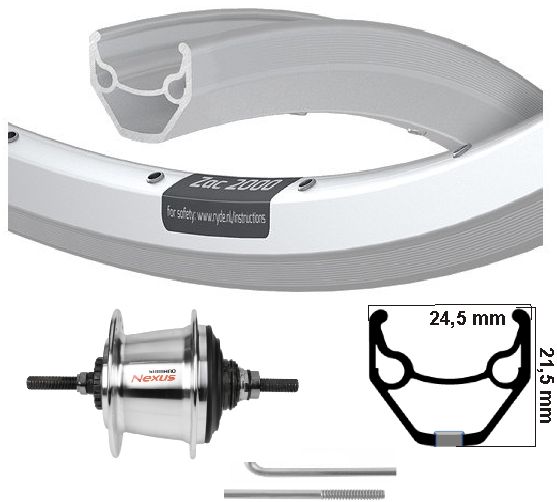 KGS Roue arrière 28 pouces (622) ZAC 2000 Silver Nexus 7 Rollerbrake