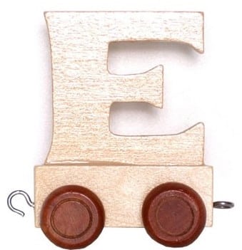 Lettre en bois E avec roues de 6 cm de haut