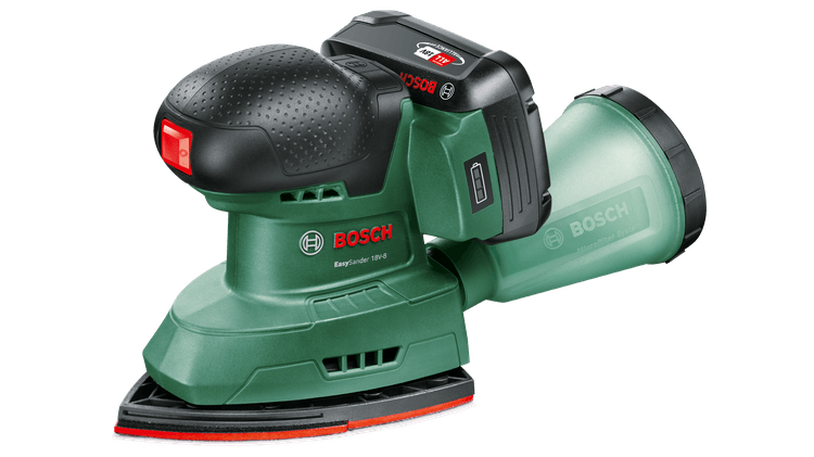 Bosch ponceuse multi sans fil verte easysander 18v-8 | y compris Chargeur 1 heure (déjà 18v-20) + 1x batterie 2,0 ah + 3 feuilles abrasives (bois rouge) - 06033e3002